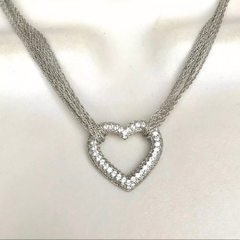 Sterling Silver Multi/Strand CZ Heart Necklace